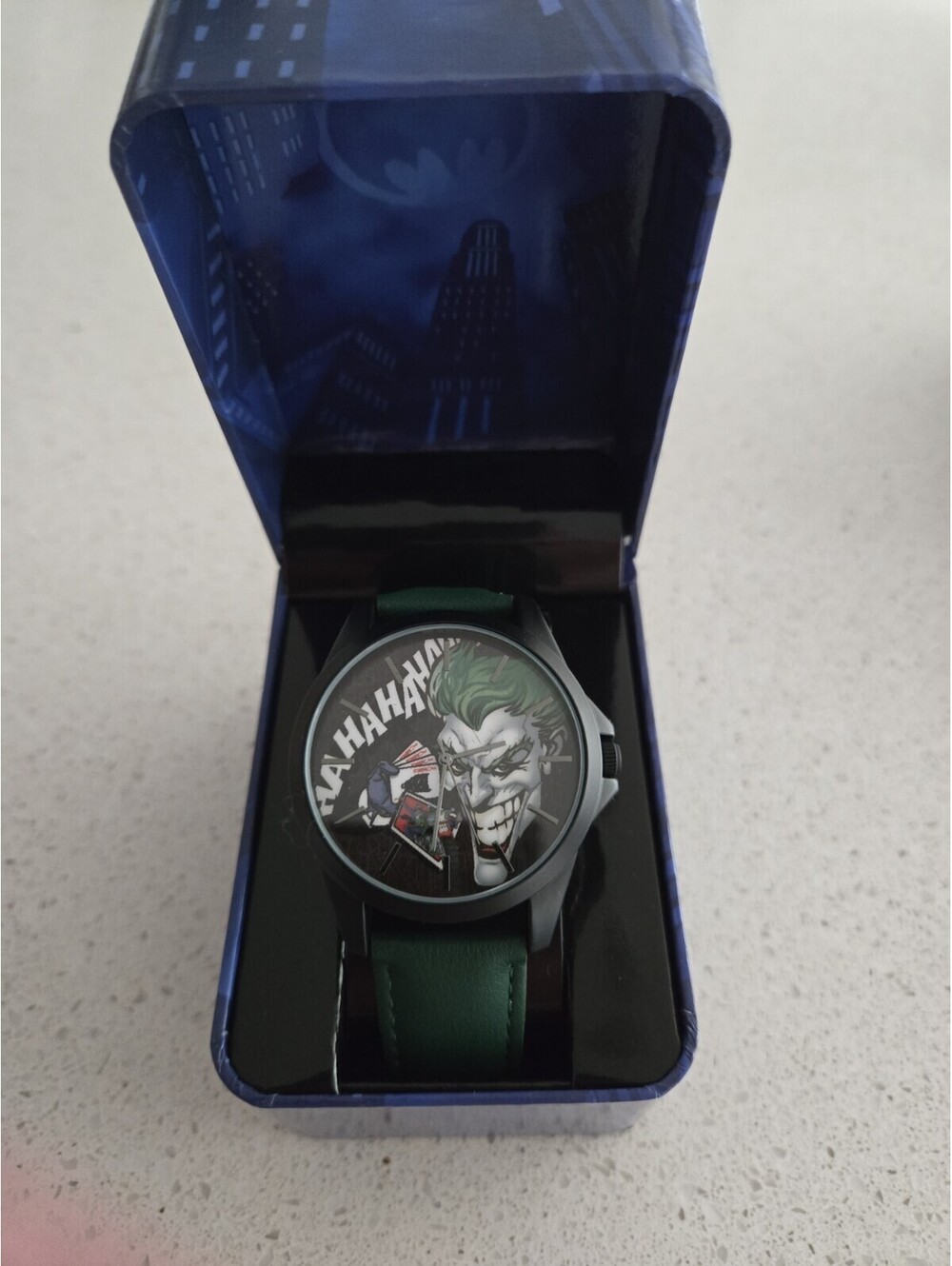 DC Comics Joker Quartz Analog Watch, Green Leather Strap